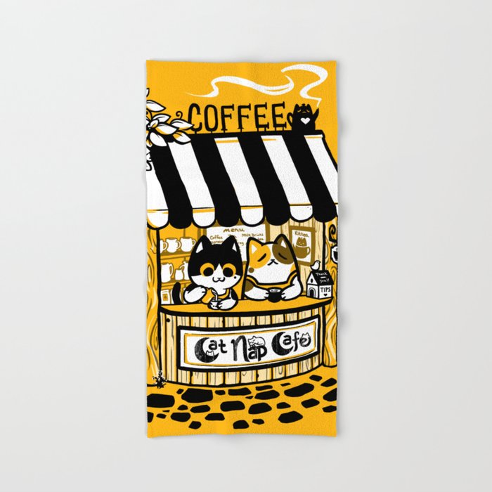  Cat  Nap Cafe  Hand Bath  Towel by cuhelski Society6