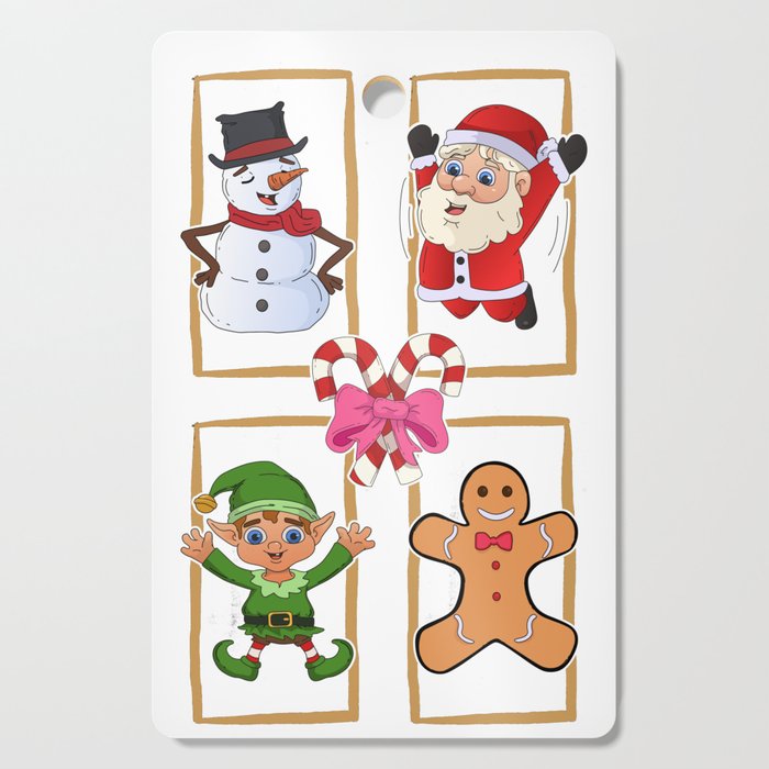 Christmas Santa Snowman Gingerbread and Elf Cutting Board