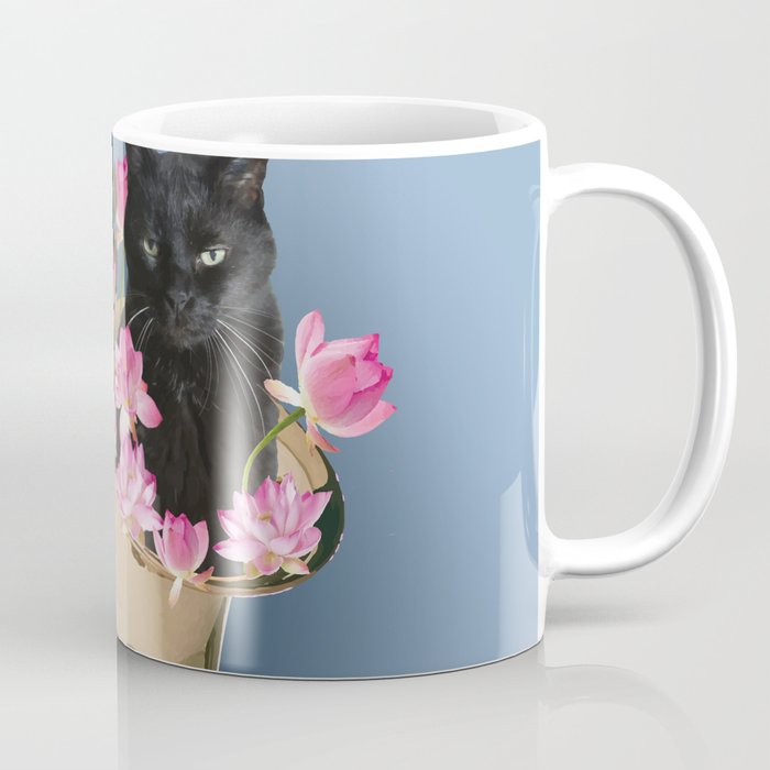 Snoki - Black Cat in Saxophon - Lotos Flower Blossoms  Coffee Mug