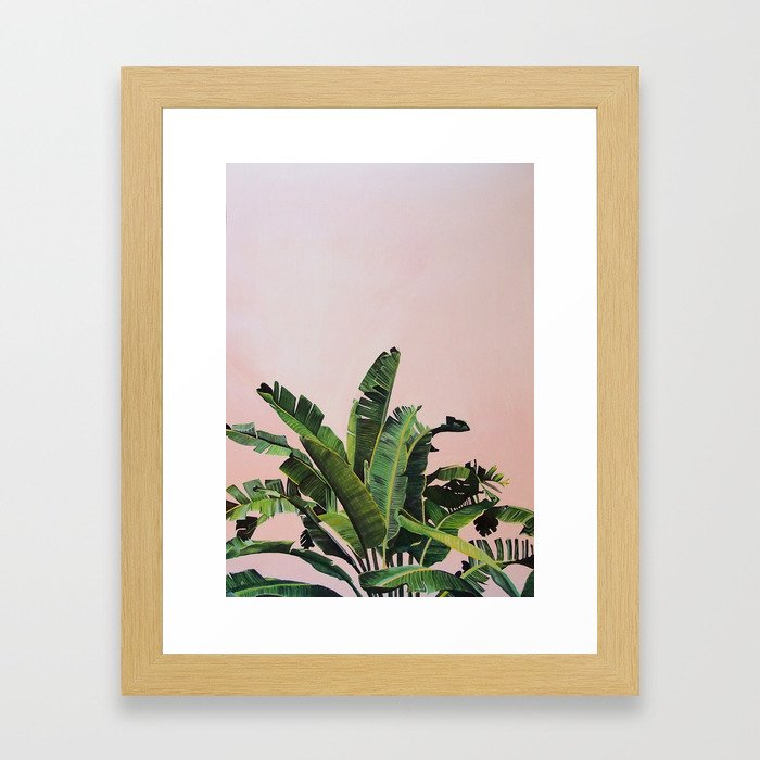 Tropical Palm leaves on pink Framed Art Print