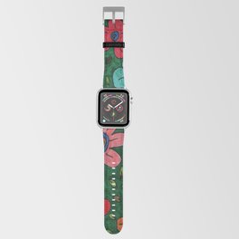 Abstract Multi-coloured Flowers Floating in Green  Apple Watch Band