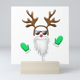funny santa in sunglasses with antlers headband. cool christmas gift. funny santa hipster  Mini Art Print