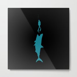 Diver and shark Metal Print | Jellyfish, Underwater, Bluecontest, Seabed, Danger, Submersible, Diving, Deepsea, Fish, Graphicdesign 