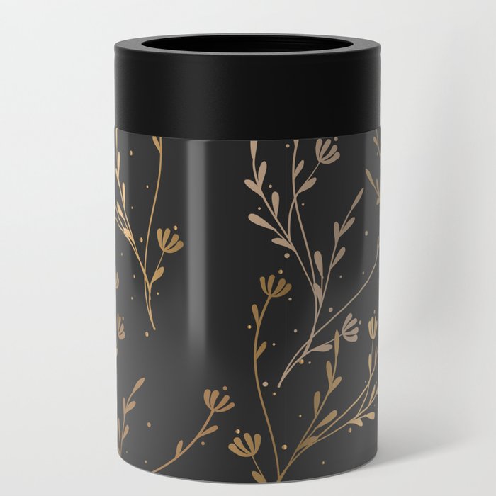 Golden Luxury Chic Floral Nature Pattern Can Cooler