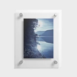 Deep blue northern mountain lake shore sunset Floating Acrylic Print