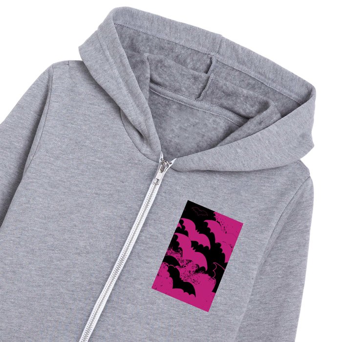 Black Bats In Flight Pink Kids Zip Hoodie