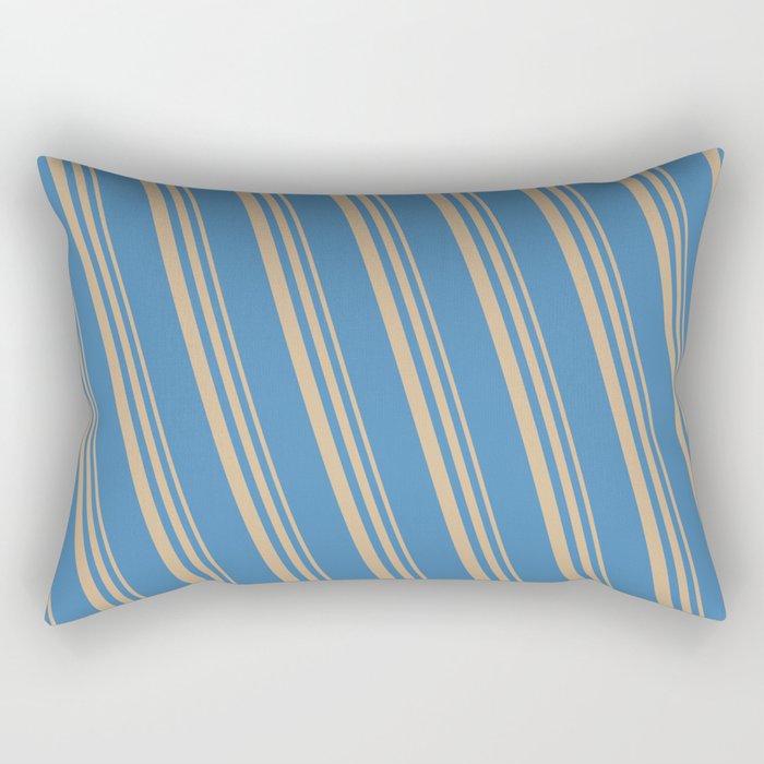 Tan & Blue Colored Lines/Stripes Pattern Rectangular Pillow