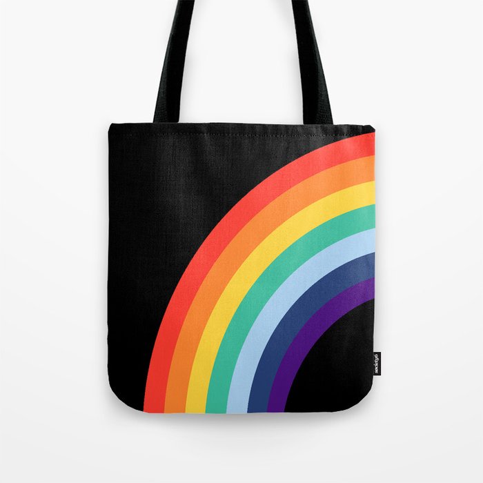 70s Rainbow, vintage stripes colors on black background Tote Bag