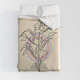 Abstract modern contour Flower. Colorful Rainbow Duvet Cover