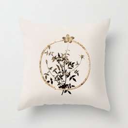 Gold Ring Single Dwarf Chinese Rose Glitter Botanical Illustration Throw Pillow
