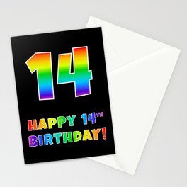 [ Thumbnail: HAPPY 14TH BIRTHDAY - Multicolored Rainbow Spectrum Gradient Stationery Cards ]