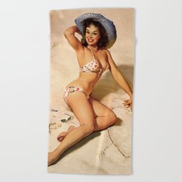 Pin Up Girl at Beach Beach Towel