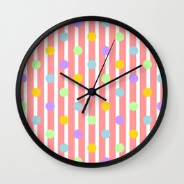 Pastel Dots and Stripes - coral Wall Clock