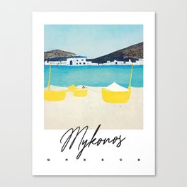 Mykonos Beach Travel Poster Greece Retro Canvas Print
