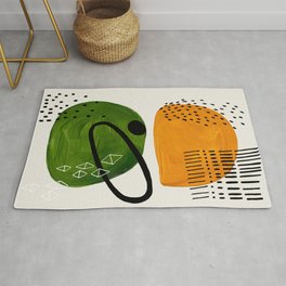 Mid Century Modern Abstract Colorful Art Patterns Olive Green Yellow Ochre Orbit Geometric Objects Area & Throw Rug
