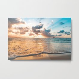 sunset sky over ocean - beach with sunset sky horizon Metal Print