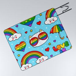 Live is Love Rainbows Cats and Umbrellas Picnic Blanket