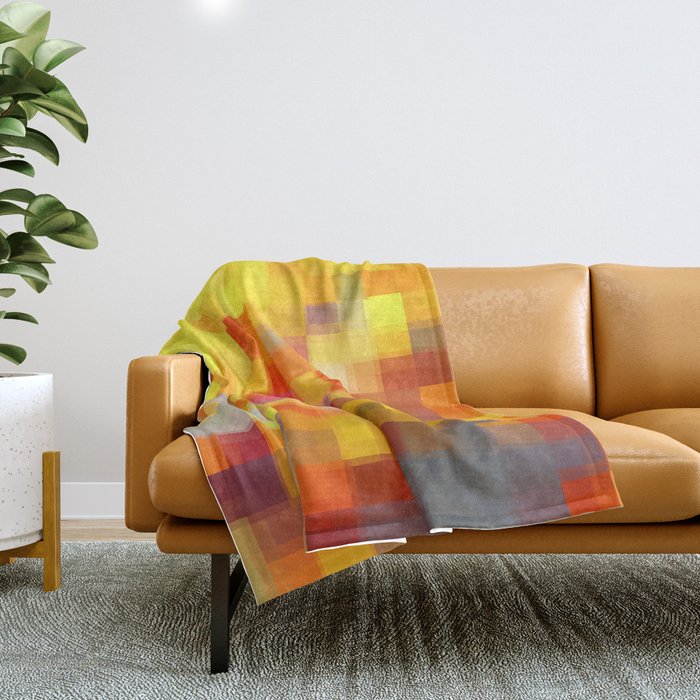 graphic design geometric pixel square pattern abstract in red yellow brown Throw Blanket