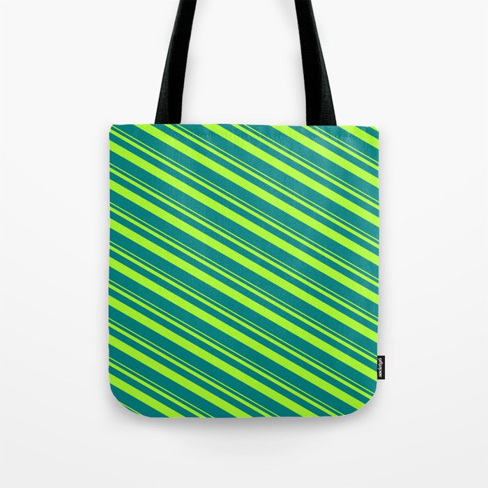 Light Green and Teal Colored Striped Pattern Tote Bag