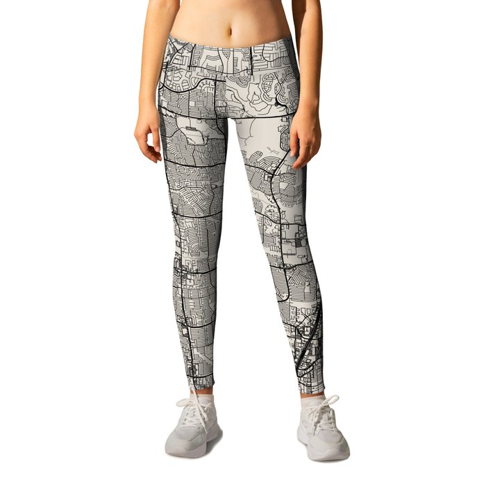 USA, Plano City Map Drawing - Black and White Leggings