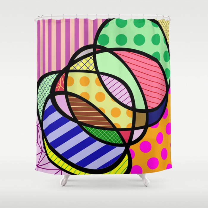 Retro Curves Big Bold Geometric Patterns Shower Curtain By