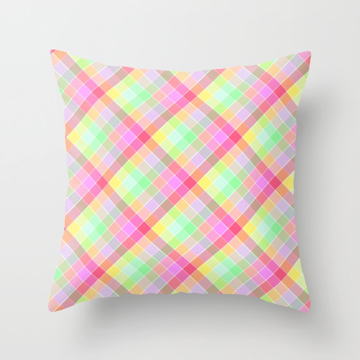 Pastel Rainbow Tablecloth Diagonal Check Throw Pillow