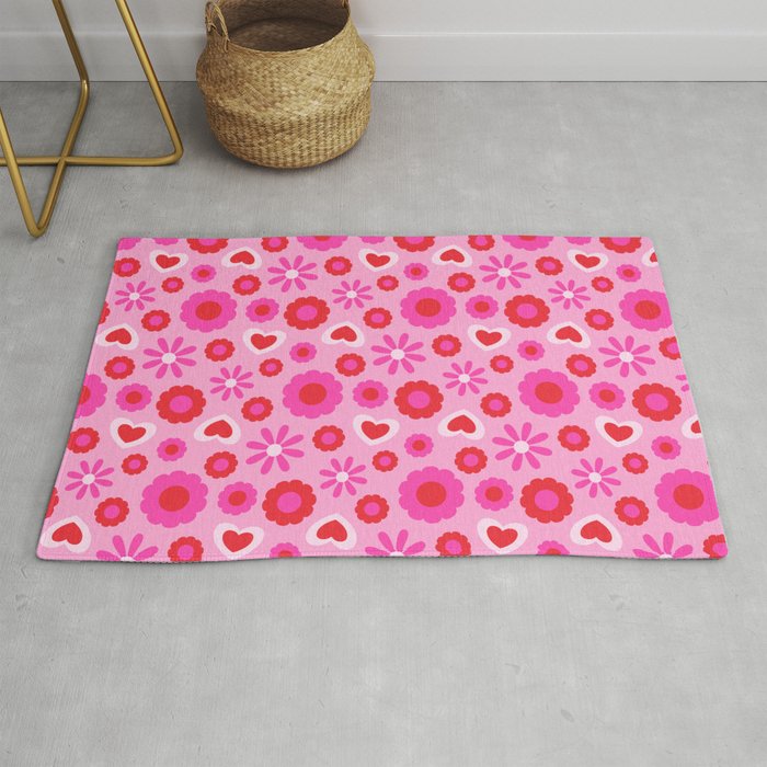 CHARMING FLORAL LOVE HEARTS PATTERN Rug