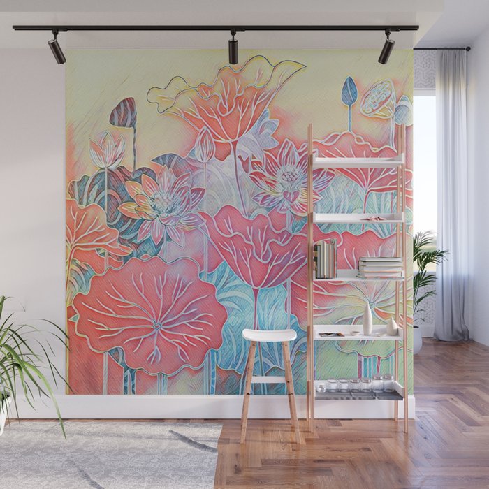 Painted Lotus Wall Mural By Talins Society6