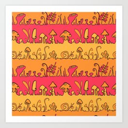 Forest Floor Fungi - pink, yellow, orange Art Print