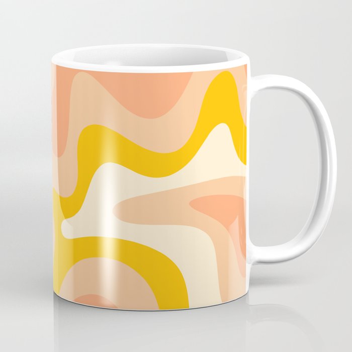 Retro Liquid Swirl Abstract Pattern in Warm Mustard Yellow and Peach Blush Tones Coffee Mug