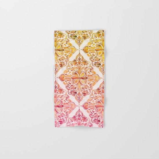Sunset Art Nouveau Watercolor Doodle Hand & Bath Towel