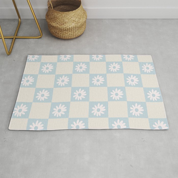 Retro Floral Checkered Pattern Rug