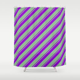 [ Thumbnail: Dark Violet and Dark Sea Green Colored Lines Pattern Shower Curtain ]