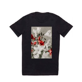 Vintage Christmas Holiday - Blossom Red & White Flowers T Shirt