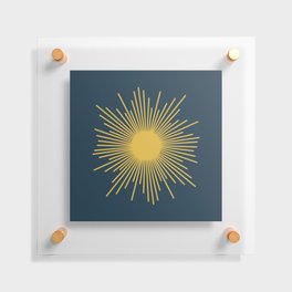 Sunburst - Minimalist Mid Century Modern Sun in Navy Blue and Light Mustard Yellow Floating Acrylic Print