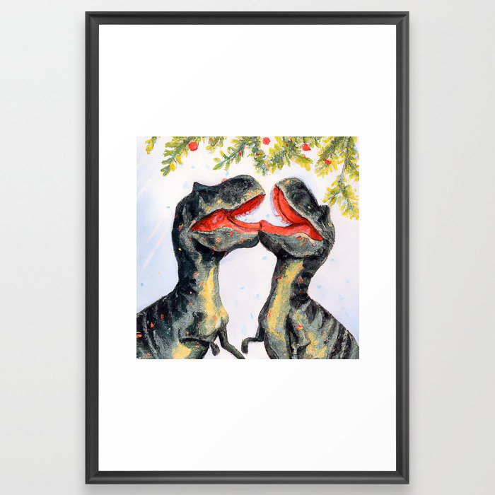 The T-Rex Couple Kiss Framed Art Print