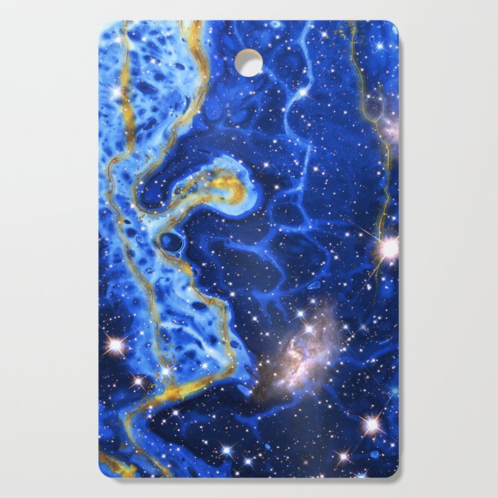 Neon marble space #4: blue, gold, stars Cutting Board