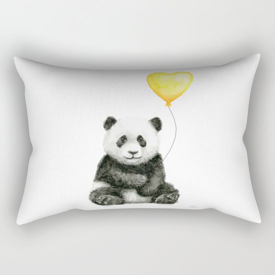 Panda with Yellow Balloon Baby Animal Watercolor Nursery Art Rectangular Pillow