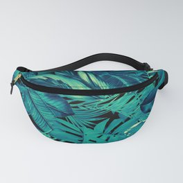bright green on black luxury tropical leaves pattern Fanny Pack