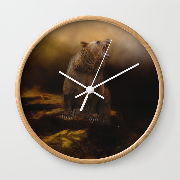 Roaring grizzly bear Wall Clock