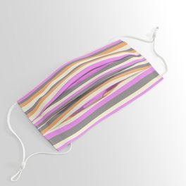 [ Thumbnail: Violet, Gray, Brown, and Beige Colored Lined/Striped Pattern Face Mask ]