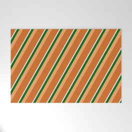 [ Thumbnail: Brown, Chocolate, Lavender & Dark Green Colored Stripes/Lines Pattern Welcome Mat ]