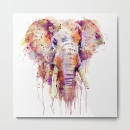 Elephant Head Metal Print | Head, Pink, Drippingpaint, Fineart, Painting, Watercolour, Purple, Elephant, African, Watercolorpainting 