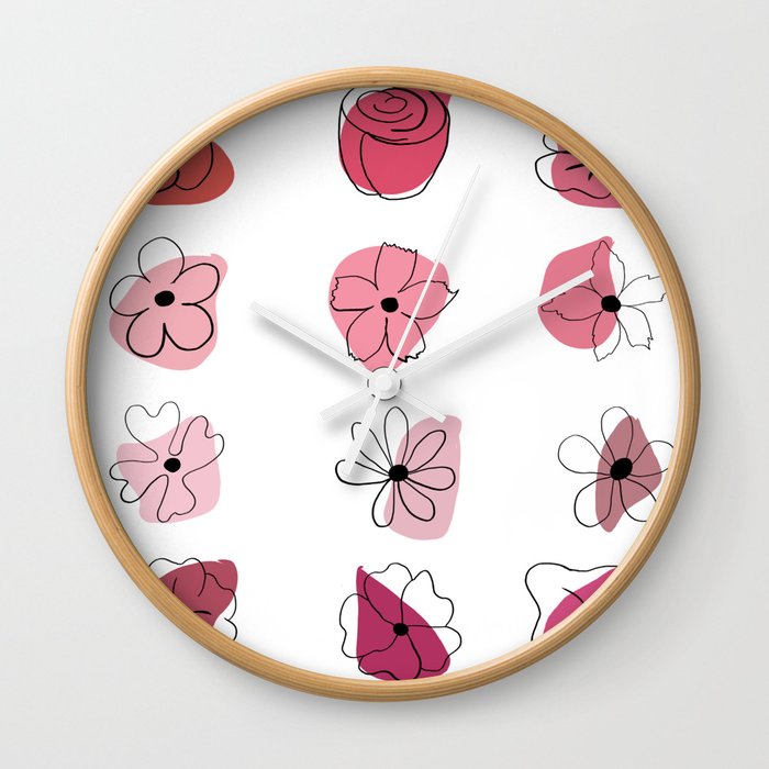 hand drawn flowers pink  Wall Clock