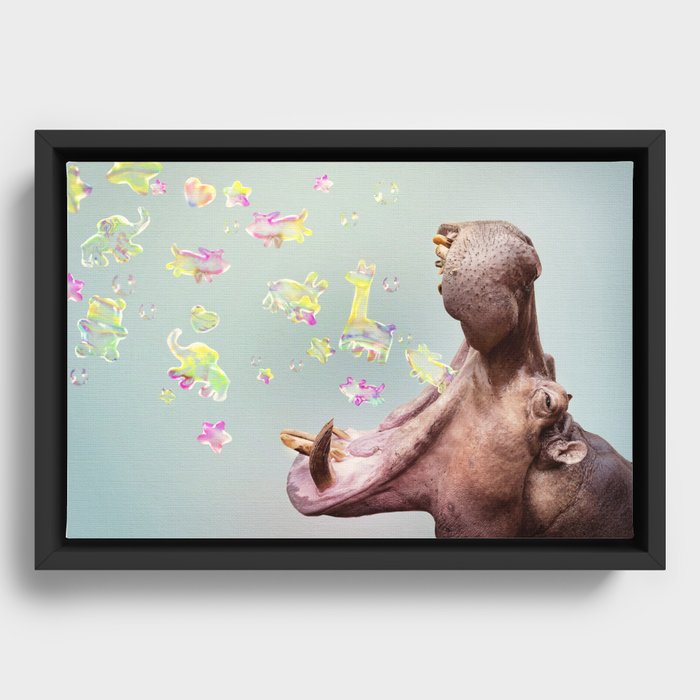 Burpy hippo bubbles Framed Canvas