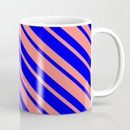[ Thumbnail: Blue & Salmon Colored Lined Pattern Coffee Mug ]