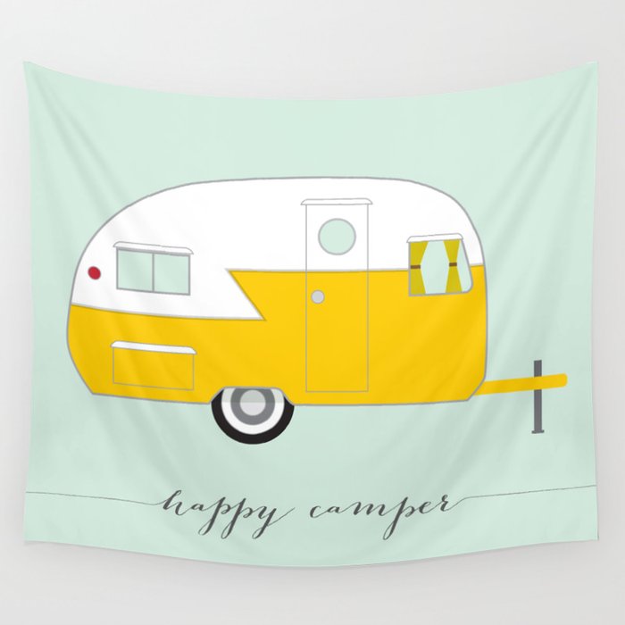 Yellow Happy Camper Wall Tapestry