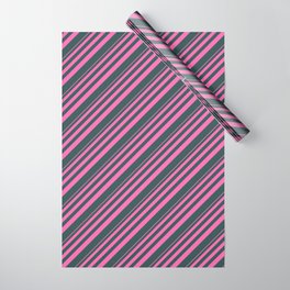 [ Thumbnail: Hot Pink and Dark Slate Gray Colored Stripes Pattern Wrapping Paper ]