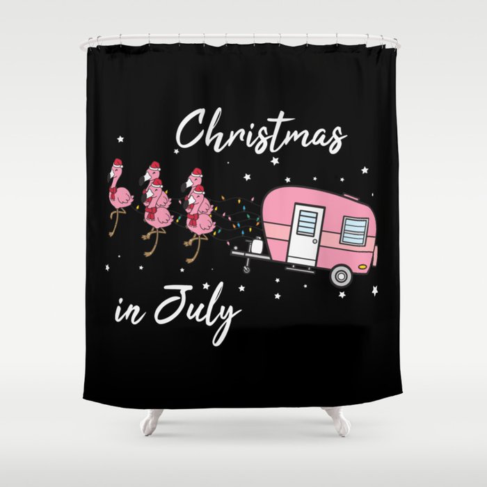 Christmas In July Flamingo Camping Shower Curtain