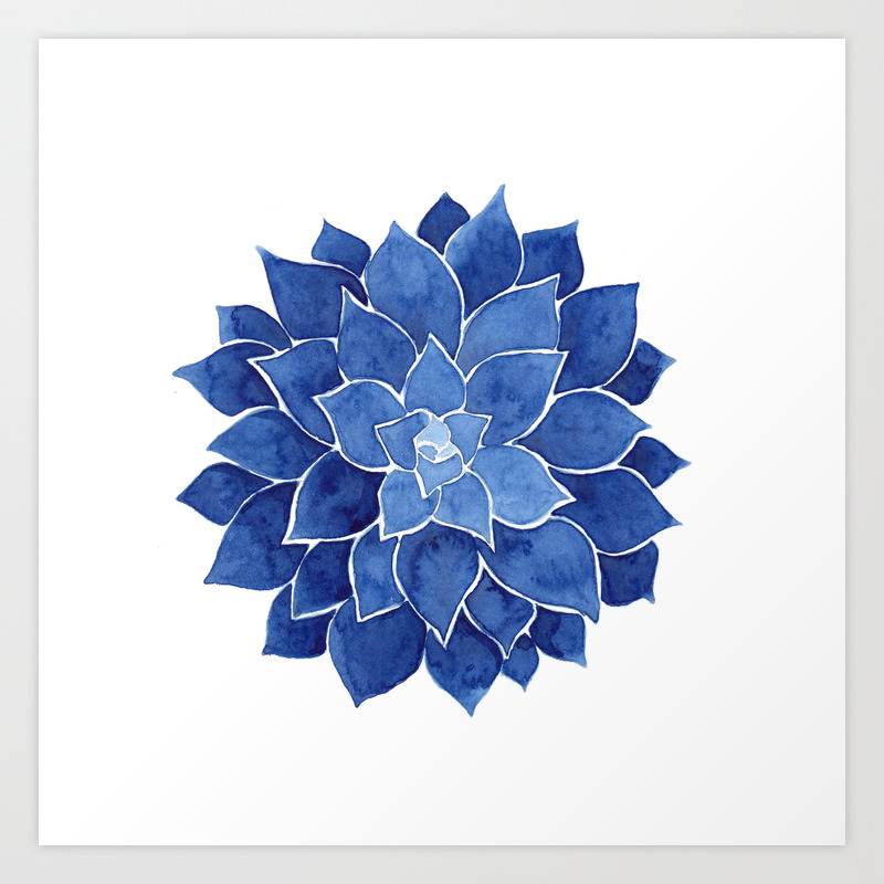 Indigo Succulent | Watercolor Painting Art Print By Kris Kivu | Society6